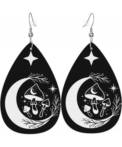 Faux Leather Teardrop Earrings For Teen Girls Women Drop Dangle Earrings Gift Black White Mushroom Moon $6.65 Earrings