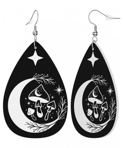 Faux Leather Teardrop Earrings For Teen Girls Women Drop Dangle Earrings Gift Black White Mushroom Moon $6.65 Earrings