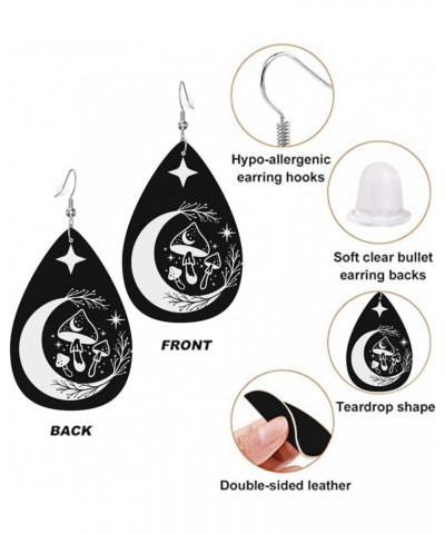 Faux Leather Teardrop Earrings For Teen Girls Women Drop Dangle Earrings Gift Black White Mushroom Moon $6.65 Earrings