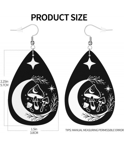 Faux Leather Teardrop Earrings For Teen Girls Women Drop Dangle Earrings Gift Black White Mushroom Moon $6.65 Earrings