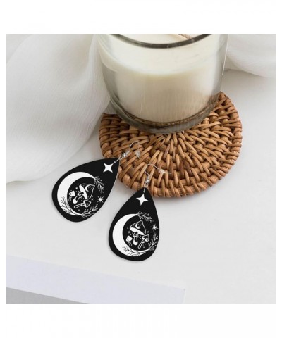 Faux Leather Teardrop Earrings For Teen Girls Women Drop Dangle Earrings Gift Black White Mushroom Moon $6.65 Earrings