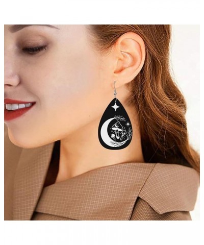 Faux Leather Teardrop Earrings For Teen Girls Women Drop Dangle Earrings Gift Black White Mushroom Moon $6.65 Earrings