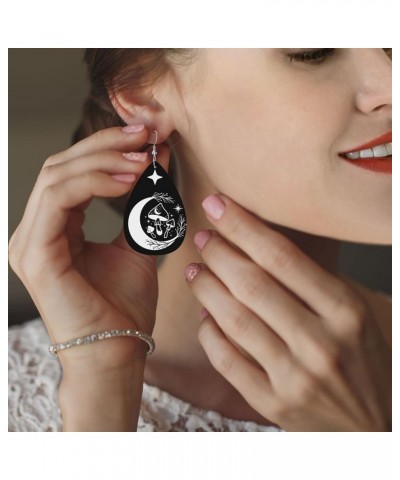 Faux Leather Teardrop Earrings For Teen Girls Women Drop Dangle Earrings Gift Black White Mushroom Moon $6.65 Earrings