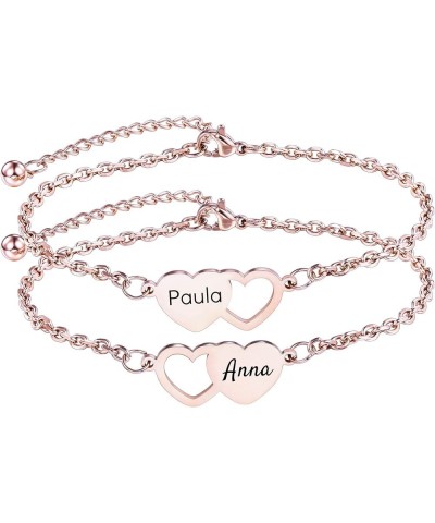 2～3 PCS Personalized Heart Shape Bracelets Set Customized 1～3 Names for Women Friendship BFF Bracelets for 2～3 Sisters 2-Rose...