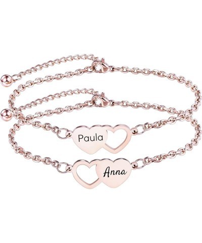 2～3 PCS Personalized Heart Shape Bracelets Set Customized 1～3 Names for Women Friendship BFF Bracelets for 2～3 Sisters 2-Rose...