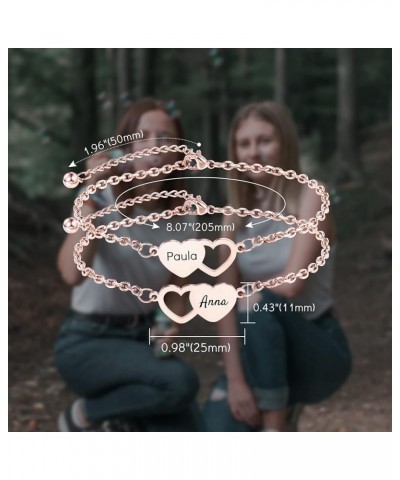 2～3 PCS Personalized Heart Shape Bracelets Set Customized 1～3 Names for Women Friendship BFF Bracelets for 2～3 Sisters 2-Rose...