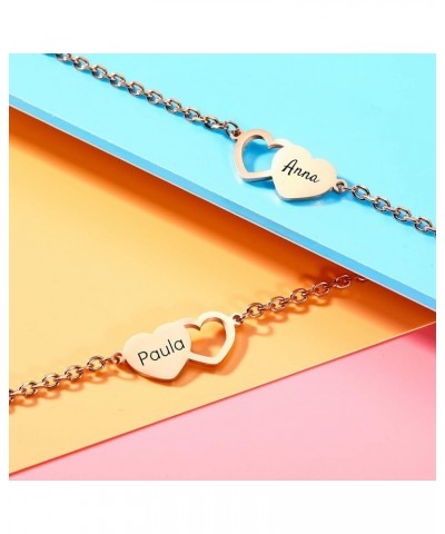 2～3 PCS Personalized Heart Shape Bracelets Set Customized 1～3 Names for Women Friendship BFF Bracelets for 2～3 Sisters 2-Rose...