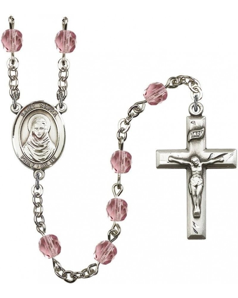 St. Rafka Silver-Plated Rosary - Every Birth Month Color and More June Lite Purple, Small Crucifix $53.19 Necklaces