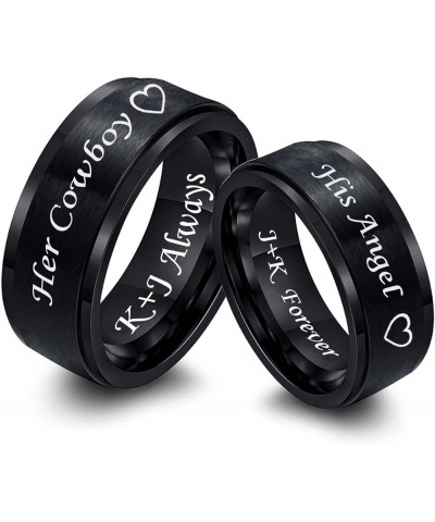 MZZJ 2 Pack Titanium Rings Personalized Engraved 8MM Brushed Matte Finish Couple Ring Set for Wedding Engagement Step Edges P...