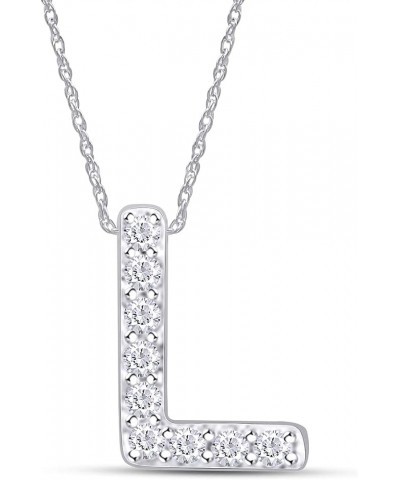 Sparkling CZ Alphabet Letter A-Z initial's Pendant in 14k White Gold Over Sterling Silver Letter- L Initial $23.36 Necklaces