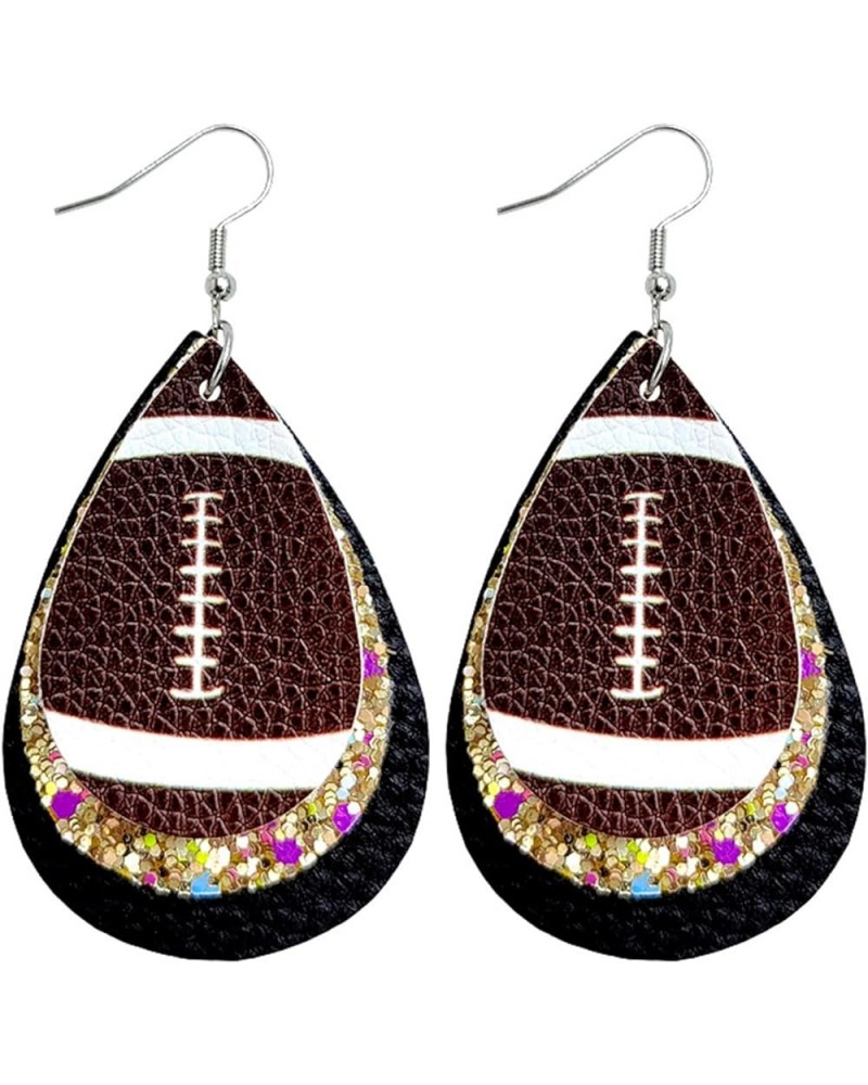 Bohemian Multicolor Glitter Faux Leather Football Drop Dangle Handmade Lightweight Multilayered Earrings Sparkly Statement Je...