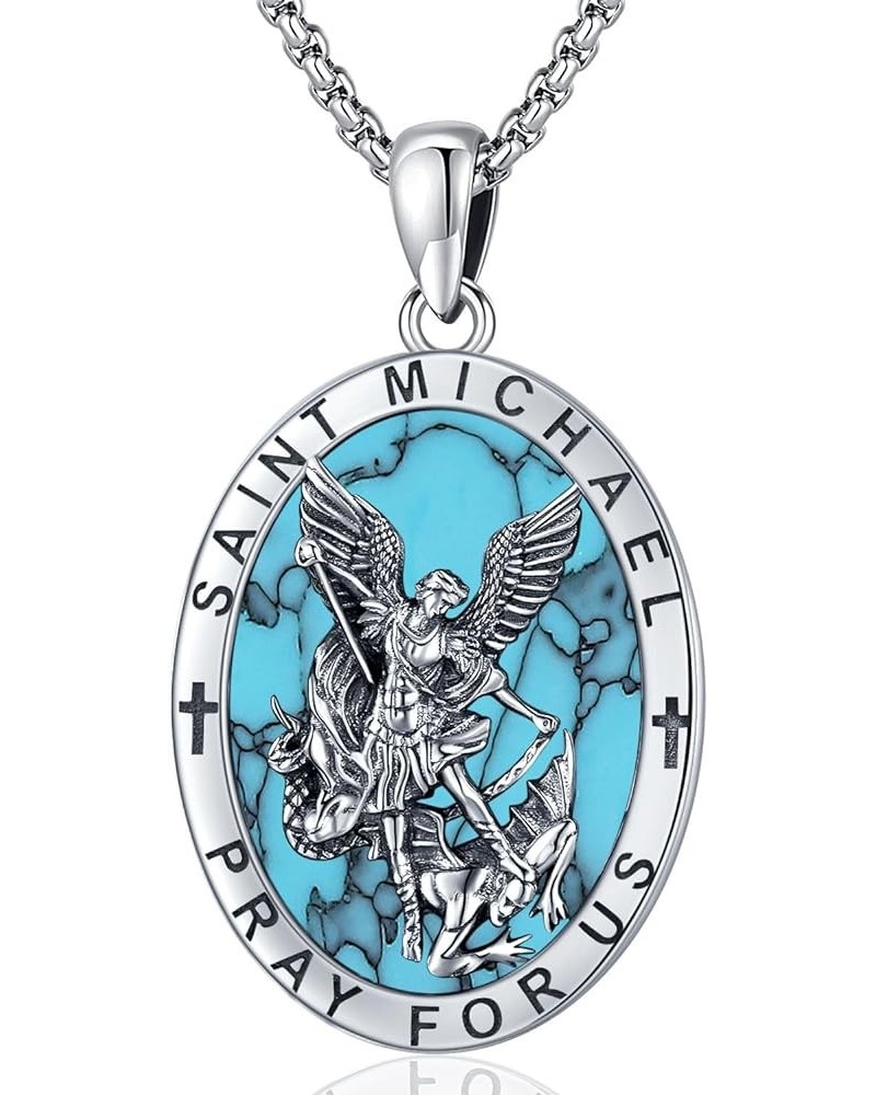 925 Sterling Silver St Michael/St Christopher/St Benedict/Jesus Crucifix/St Uriel/Archangel Raphael Medal Necklace for Men Wo...