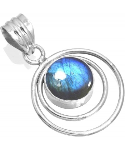 925 Sterling Silver Handmade Pendant for Women 10 MM Round Gemstone Costume Silver Jewelry for Gift (99515_P) Labradorite $17...