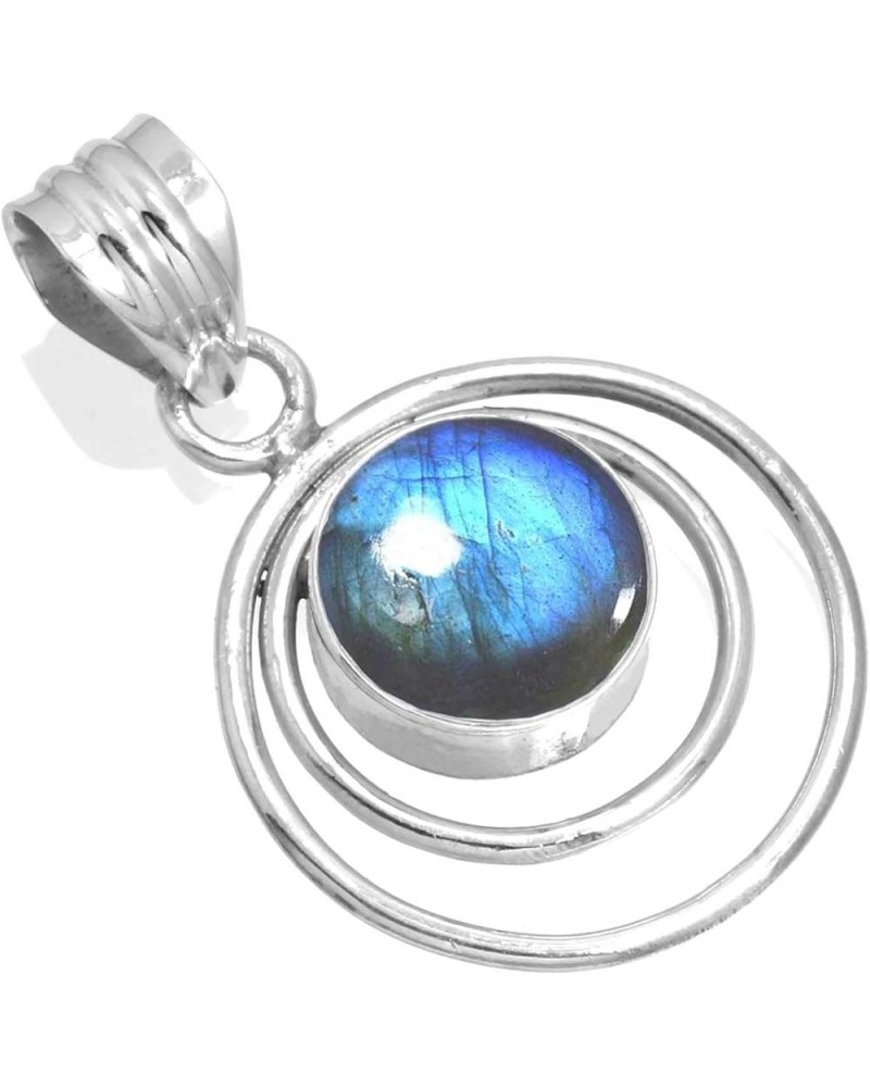 925 Sterling Silver Handmade Pendant for Women 10 MM Round Gemstone Costume Silver Jewelry for Gift (99515_P) Labradorite $17...