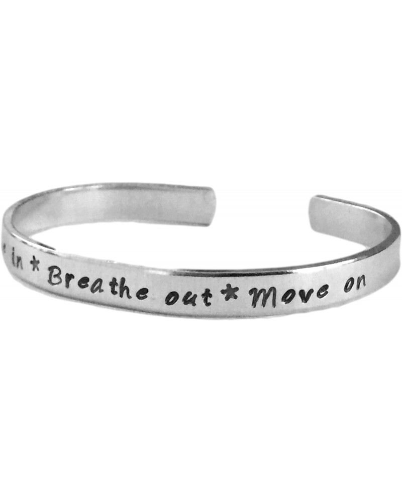 Breathe in Breathe Out Move on | Stacking Bracelets | Adjustable Silver Aluminum Hand Stamped Jewelry $10.50 Bracelets