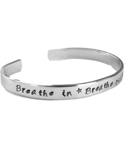 Breathe in Breathe Out Move on | Stacking Bracelets | Adjustable Silver Aluminum Hand Stamped Jewelry $10.50 Bracelets