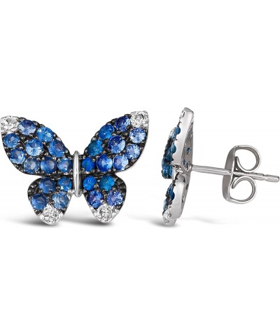 1 2/5 Carat White and Blue Sapphire Butterfly Stud Earrings for Women in 14k White Gold Studs with Push Back $450.29 Earrings