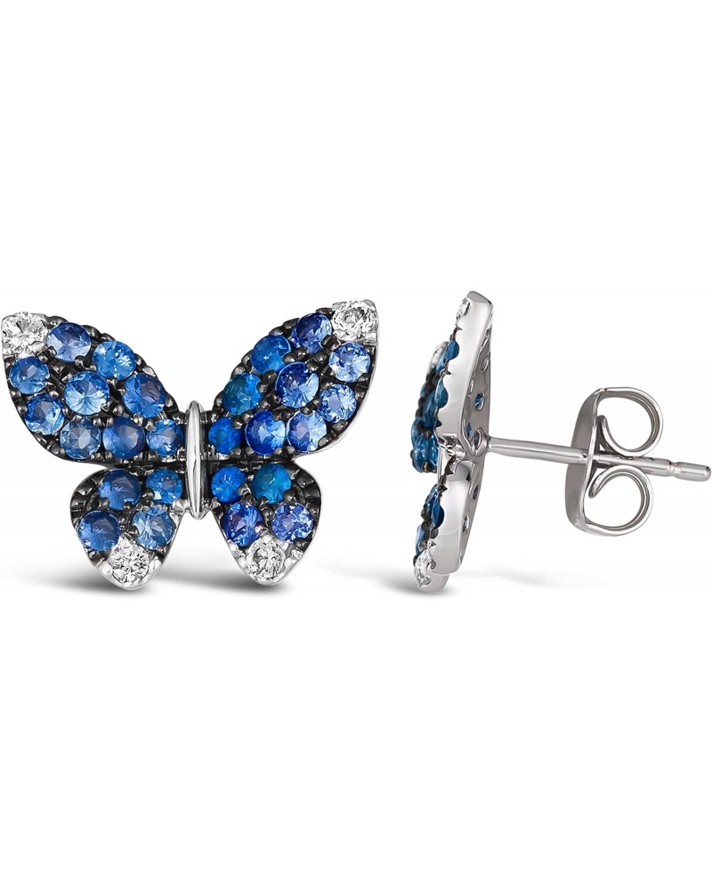 1 2/5 Carat White and Blue Sapphire Butterfly Stud Earrings for Women in 14k White Gold Studs with Push Back $450.29 Earrings