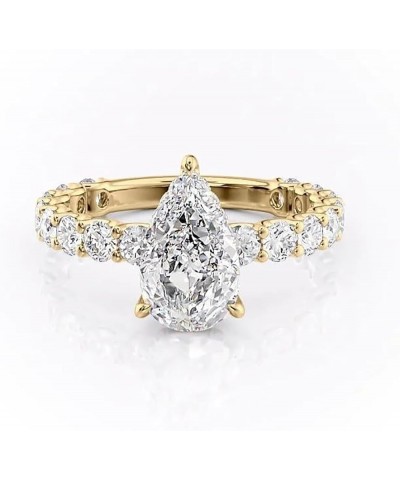 1/1.5/2/2.5/3 Carat Center Pear Cut Moissanite Engagement Rings for Women, 10K 14K 18K Gold Moissanite Ring 05-Stone Set Shou...