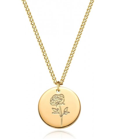 Birth Flower Necklace 18K Gold Plated Necklaces for Women Disc Cuban Birthday Jewelry Gifts for Women Girls 12 Month Jun.-Ros...