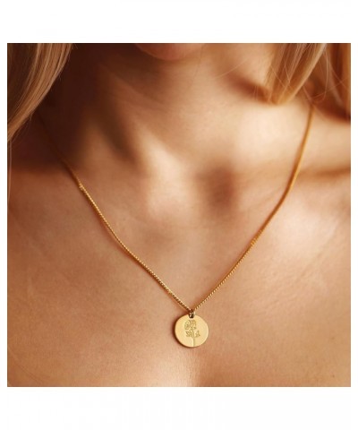 Birth Flower Necklace 18K Gold Plated Necklaces for Women Disc Cuban Birthday Jewelry Gifts for Women Girls 12 Month Jun.-Ros...