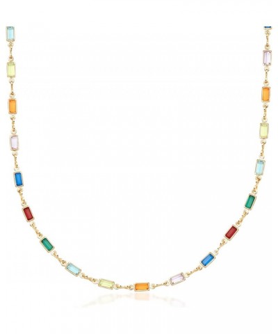 18K Gold Plated Multi Stone Crystal Baguette Necklace for Women - Made In Brazil 20 Inches Dark Multicolor $10.19 Necklaces