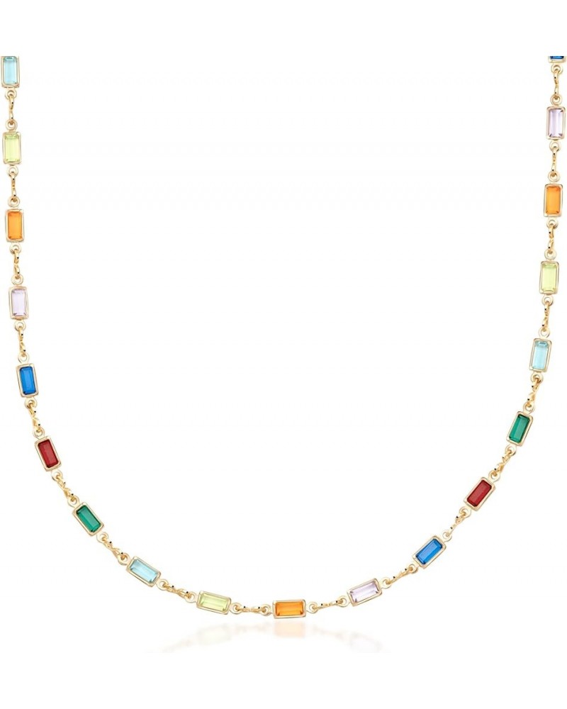 18K Gold Plated Multi Stone Crystal Baguette Necklace for Women - Made In Brazil 20 Inches Dark Multicolor $10.19 Necklaces