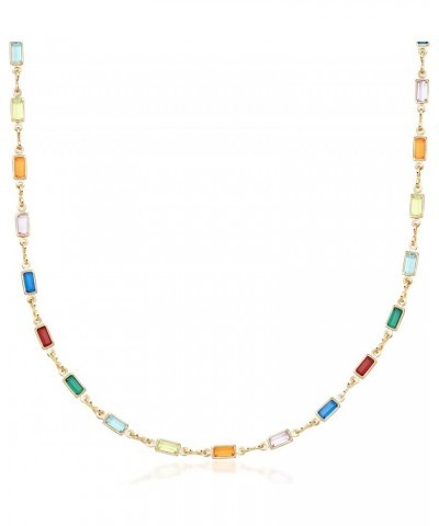 18K Gold Plated Multi Stone Crystal Baguette Necklace for Women - Made In Brazil 20 Inches Dark Multicolor $10.19 Necklaces