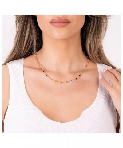 18K Gold Plated Multi Stone Crystal Baguette Necklace for Women - Made In Brazil 20 Inches Dark Multicolor $10.19 Necklaces