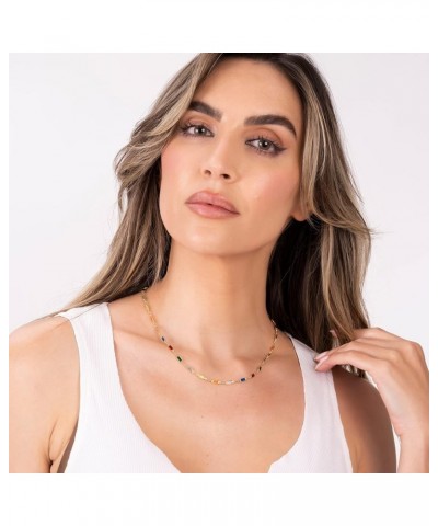 18K Gold Plated Multi Stone Crystal Baguette Necklace for Women - Made In Brazil 20 Inches Dark Multicolor $10.19 Necklaces