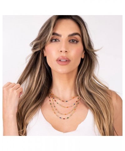 18K Gold Plated Multi Stone Crystal Baguette Necklace for Women - Made In Brazil 20 Inches Dark Multicolor $10.19 Necklaces