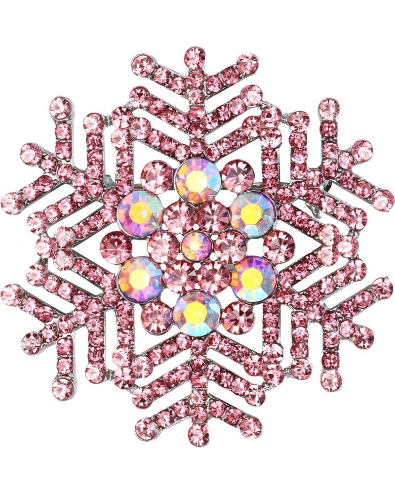 Women's Austrian Crystal Bridal Elegant Stunning Snowflake Flower Brooch 3_Pink Silver-Tone $9.85 Brooches & Pins