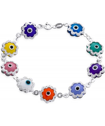 Turkish Colorful Multicolor Spiritual Protection Amulet Strand Link Multi Charm Flower Evil Eye Bracelet For Women Teens .925...