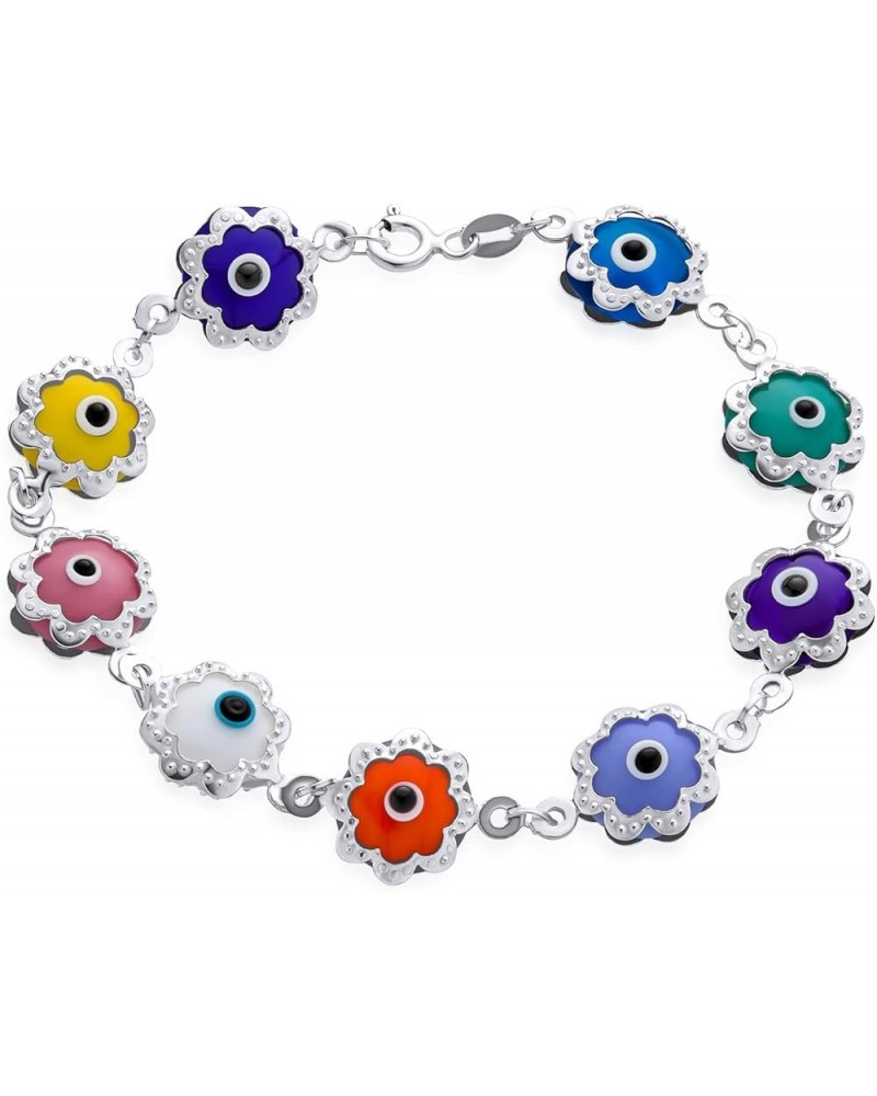 Turkish Colorful Multicolor Spiritual Protection Amulet Strand Link Multi Charm Flower Evil Eye Bracelet For Women Teens .925...