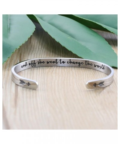 Daughter Mother Bracelets Wide Cuff Bangle Message Engraved Christmas Gifts for Her And off she went to change the world $11....