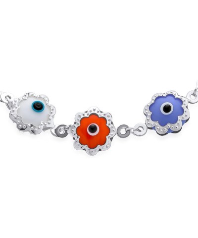 Turkish Colorful Multicolor Spiritual Protection Amulet Strand Link Multi Charm Flower Evil Eye Bracelet For Women Teens .925...