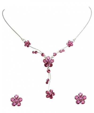 Gorgeous Rhinestone Crystal Floral Necklace Earrings Set Pink $14.01 Jewelry Sets