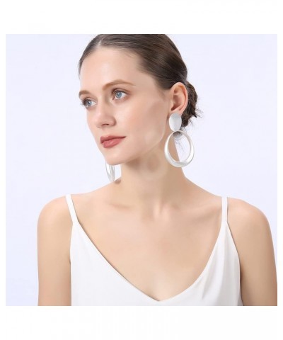 Matte Gold Silver Geometry Clip On Earrings for Women Retro Drop Clip Earrings for Women silver hoop 2 $9.35 Earrings