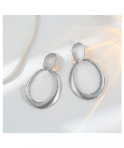 Matte Gold Silver Geometry Clip On Earrings for Women Retro Drop Clip Earrings for Women silver hoop 2 $9.35 Earrings