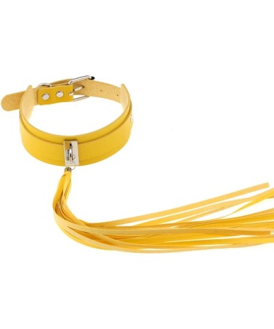 Punk PU Leather Collar Tassel Choker Gothic Necklace Neck Accessories Adjustable size Yellow $8.70 Necklaces