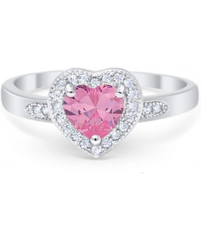 Halo Heart Promise Ring Round Cubic Zirconia 925 Sterling Silver Simulated Pink CZ $11.27 Rings