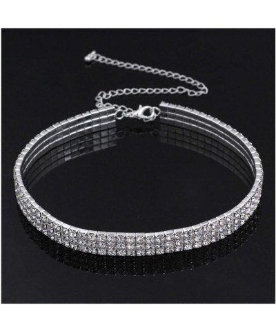 Rhinestone Choker Necklaces Silver Sparkling Diamond Choker Crystal Bracelet Rhinestone Necklace for Women Girls 3 Rows Set B...