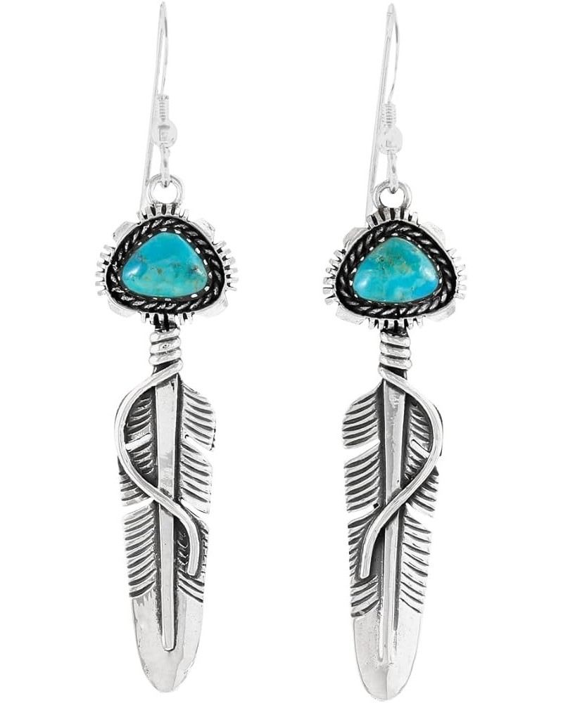 Feather Turquoise Earrings 925 Sterling Silver & Genuine Gemstone Turquoise $24.30 Earrings