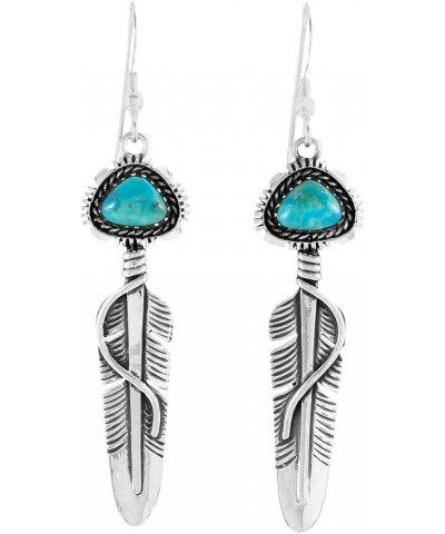 Feather Turquoise Earrings 925 Sterling Silver & Genuine Gemstone Turquoise $24.30 Earrings