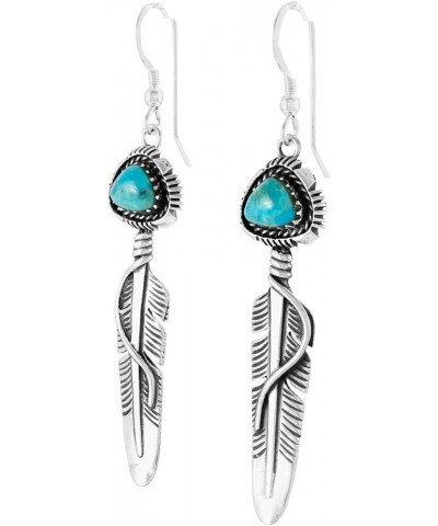 Feather Turquoise Earrings 925 Sterling Silver & Genuine Gemstone Turquoise $24.30 Earrings