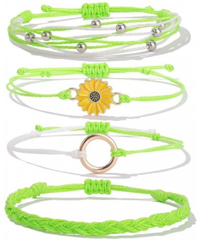 Sunflower String Bracelet Handmade Braided Rope Charms Boho Surfer Bracelet for Teen Girls Women Fluorescent Green $7.50 Brac...