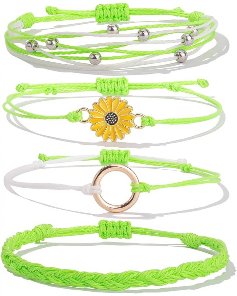 Sunflower String Bracelet Handmade Braided Rope Charms Boho Surfer Bracelet for Teen Girls Women Fluorescent Green $7.50 Brac...