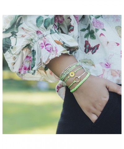 Sunflower String Bracelet Handmade Braided Rope Charms Boho Surfer Bracelet for Teen Girls Women Fluorescent Green $7.50 Brac...