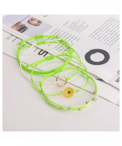 Sunflower String Bracelet Handmade Braided Rope Charms Boho Surfer Bracelet for Teen Girls Women Fluorescent Green $7.50 Brac...