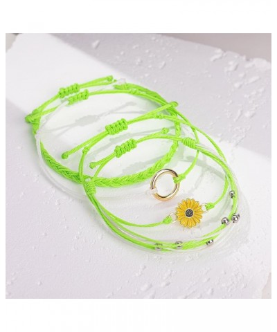 Sunflower String Bracelet Handmade Braided Rope Charms Boho Surfer Bracelet for Teen Girls Women Fluorescent Green $7.50 Brac...